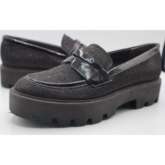 Franco Sarto Black Glitter Platform Loafers Lug Chuncky Heel Womens Size 7.5 - Picture 6 of 8